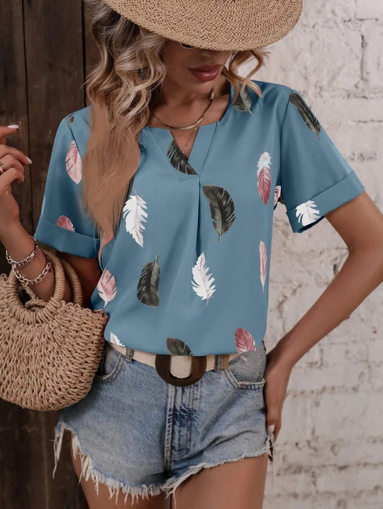 Damen Trendy Bluse mit Blattmuster und lässigem Schnitt EB