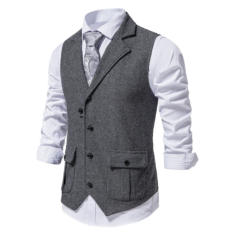 Herren Anzugweste aus hochwertigem Herringbone-Stoff EB