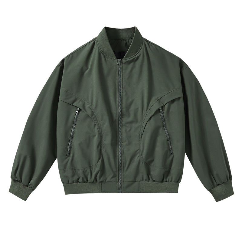 Unisex  lightweight stretch shell zip-front bomber jacket with curved zip utility pockets EB