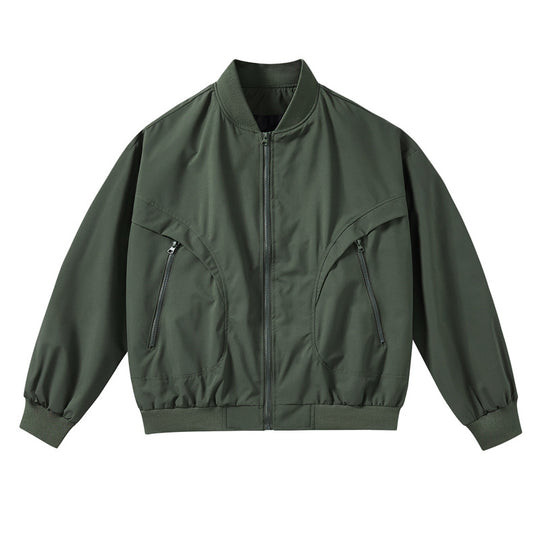 Unisex  lightweight stretch shell zip-front bomber jacket with curved zip utility pockets EB