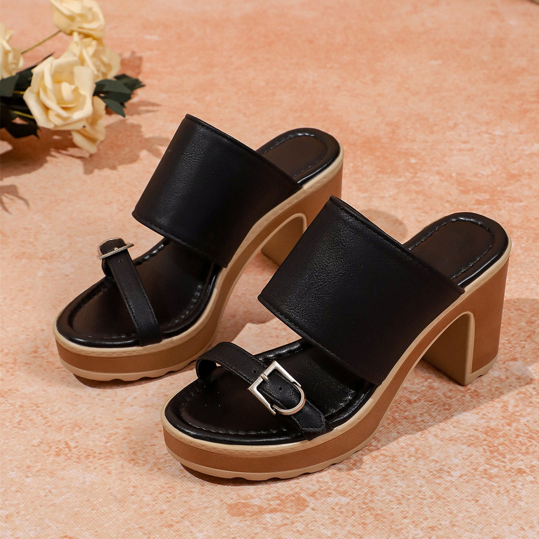Damen elegante Plateau-Pantoletten mit modischem Riemen und komfortablem Absatz EB
