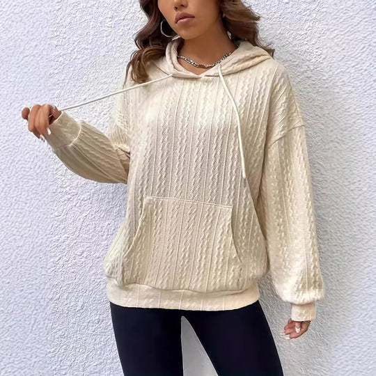 Damen lässiger Hoodie mit strukturiertem Gewebe und praktischer Kängurutasche EB