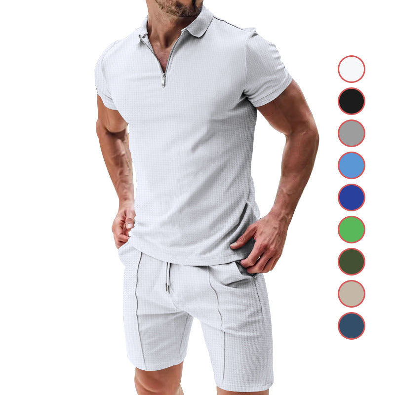 Herren sportliches Kurzarm-Set mit Reißverschluss und atmungsaktiver Struktur EB