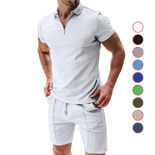Herren sportliches Kurzarm-Set mit Reißverschluss und atmungsaktiver Struktur EB
