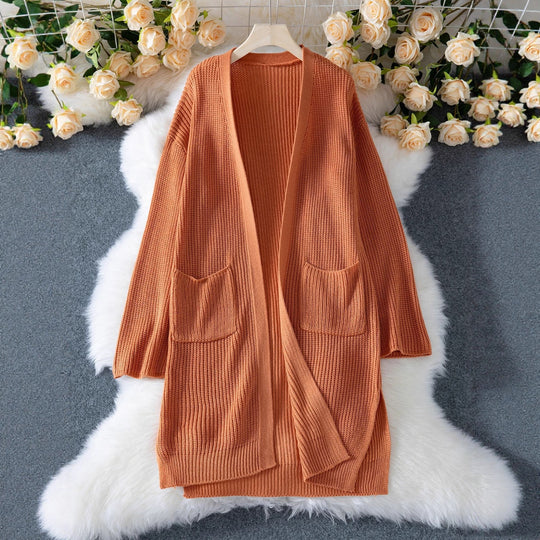 Damen luftige Strickjacke mit praktischen Taschen und lockerer Passform EB