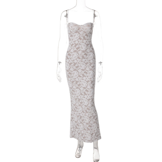 Damen Elegantes Spitzenkleid mit figurbetonter Silhouette und verstellbaren Spaghettiträgern EB
