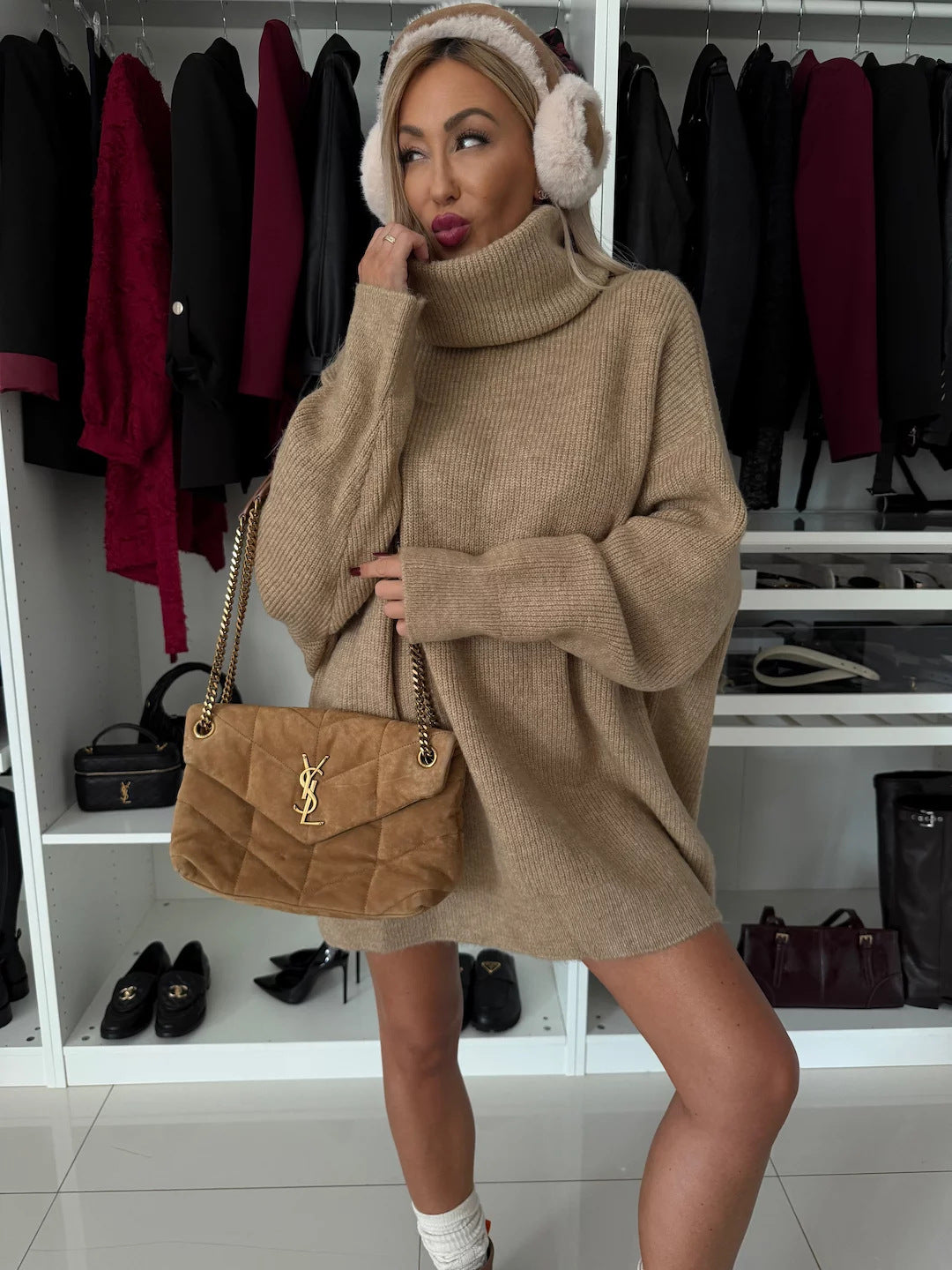 Damen kuscheliger Oversized Pullover EB