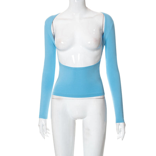 Damen figurbetontes Longsleeve-Oberteil mit offenem Rücken und elegantem Design EB