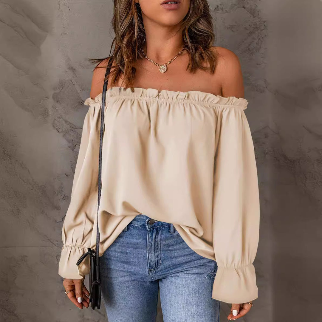 Damen Off-Shoulder Bluse mit Raffungen und weiten Ärmeln EB