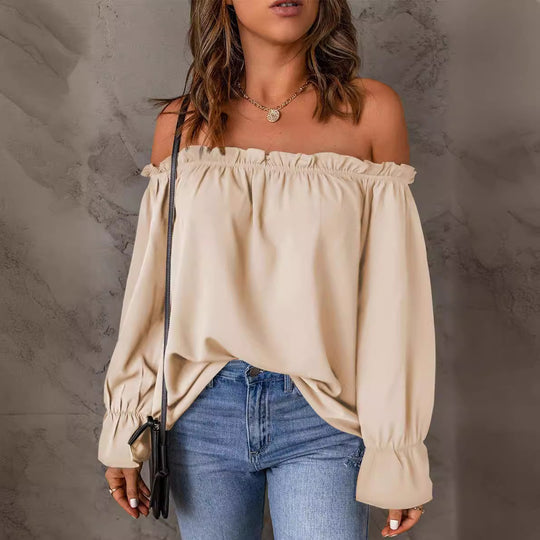Damen Off-Shoulder Bluse mit Raffungen und weiten Ärmeln EB
