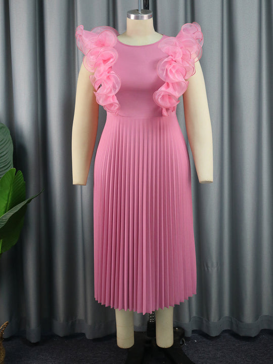 Damen Plissee Kleid mit voluminösen Rüschendetails EB