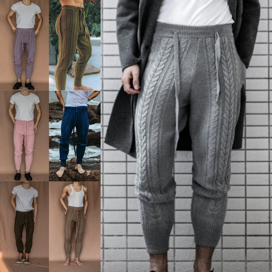Herren Strickhose mit dezentem Zopfmuster und praktischem Bindegürtel EB