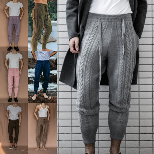 Herren Strickhose mit dezentem Zopfmuster und praktischem Bindegürtel EB