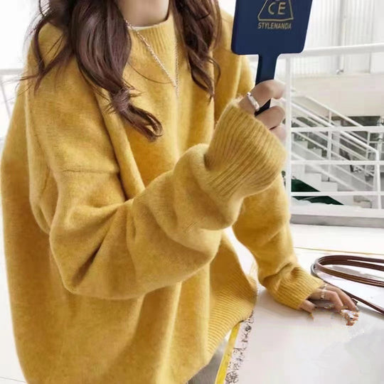 Damen Hochwertiger Strickpullover mit klassischem Rundhalsausschnitt und lässigem Schnitt EB