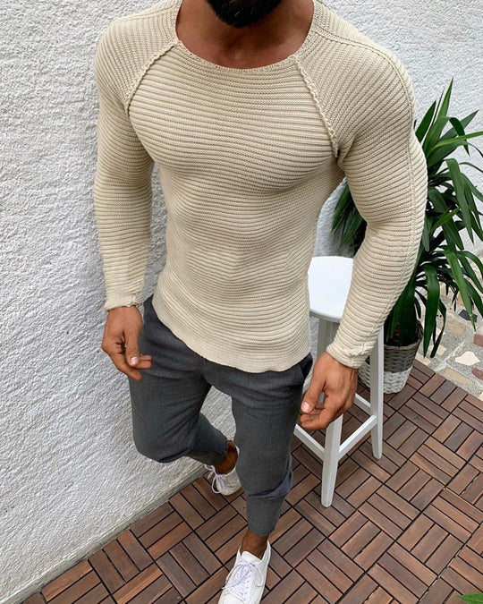 Herren nan figurbetonter Strickpullover mit Raglanärmeln und elastischer Struktur EB