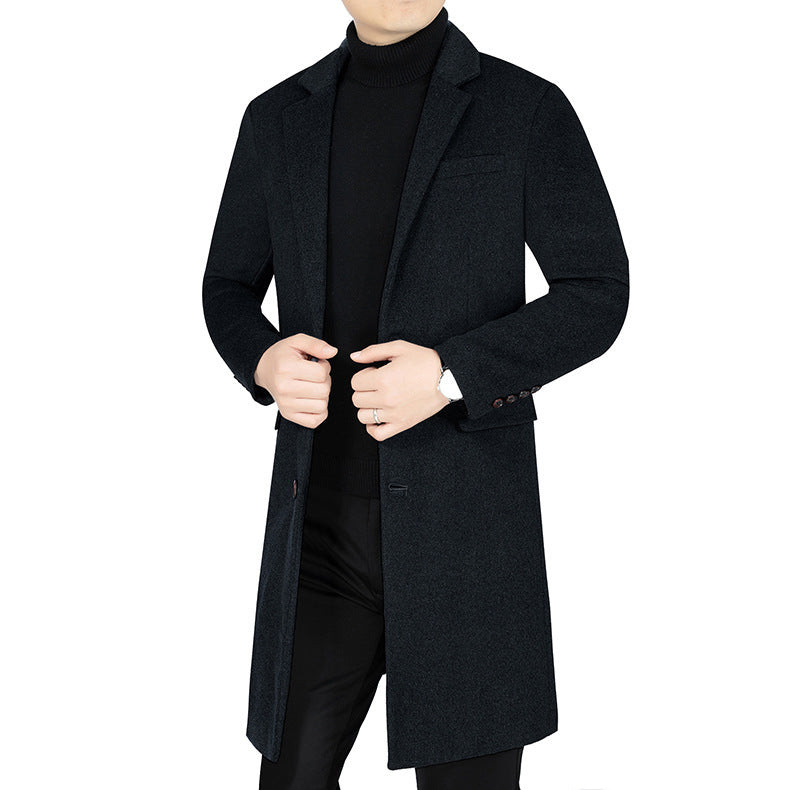 Herren Langer Wollmix-Mantel mit durchgehendem Kunstfell-Futter und schlanker Silhouette EB