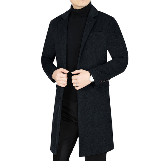 Herren Langer Wollmix-Mantel mit durchgehendem Kunstfell-Futter und schlanker Silhouette EB
