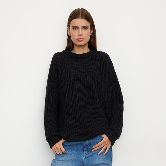 Damen lockerer Strickpullover mit weitem Schnitt EB
