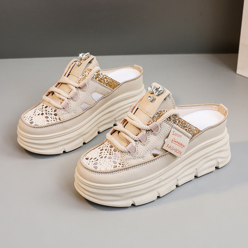 Damen Plateau Clogs mit atmungsaktiver Obermaterialstruktur und elegantem Glitzerelement EB