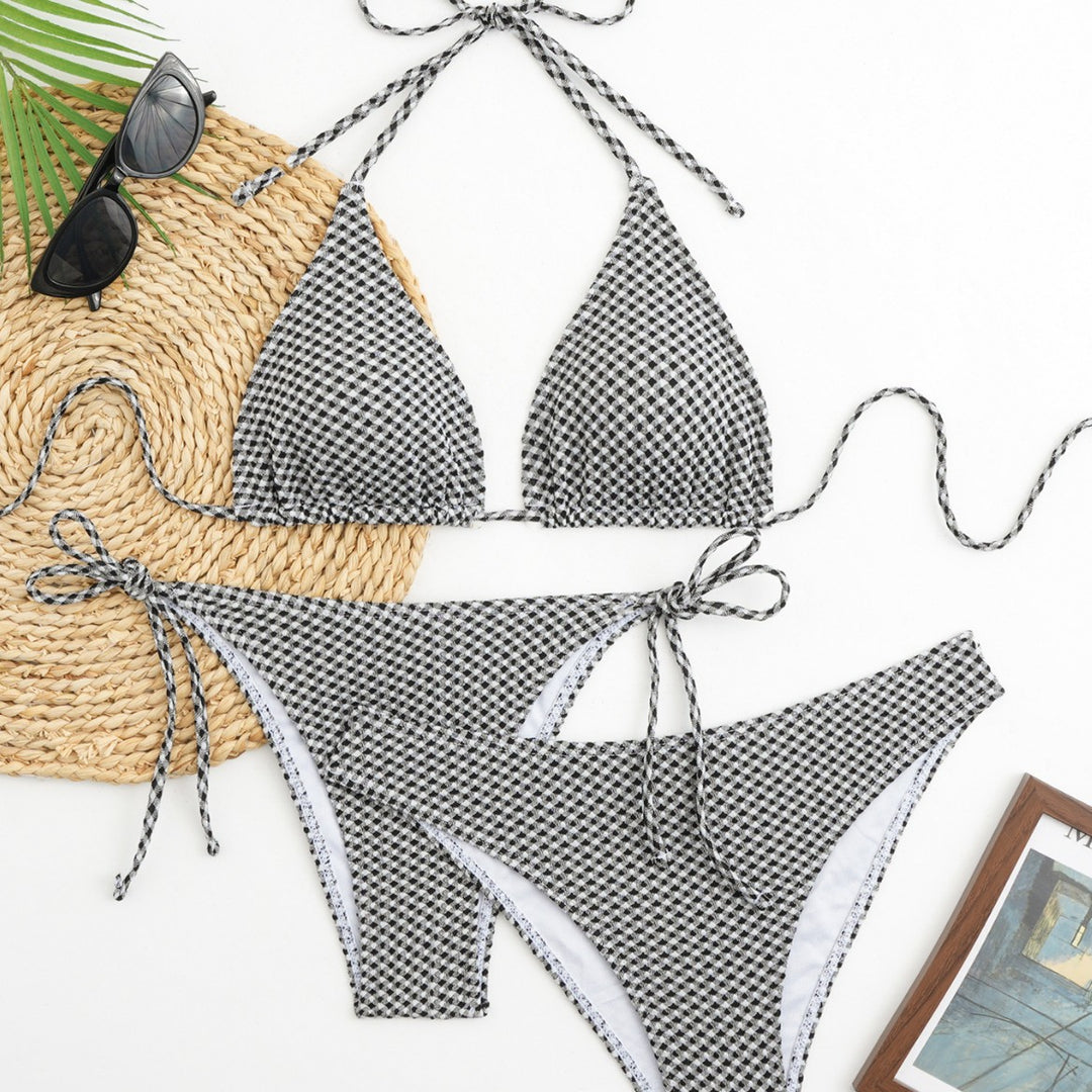 Damen Triangel-Bikini-Set mit verstellbaren Trägern und klassischem Karomuster EB