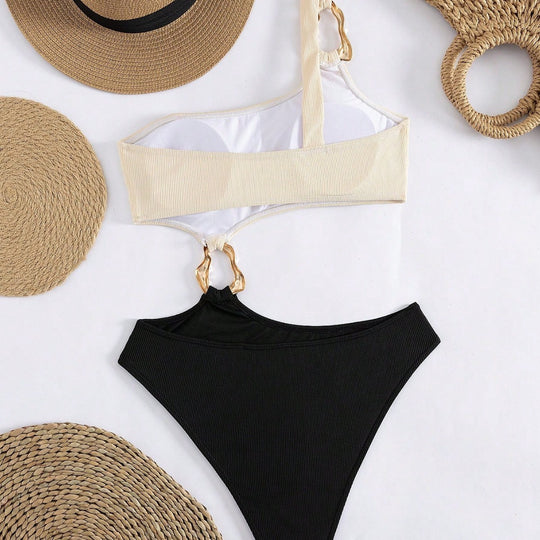 Damen Einseitiger Bikini mit modischem Ringdetail EB
