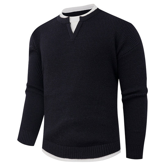 Herren Strickpullover mit V-Ausschnitt und modernem Rippenmuster EB