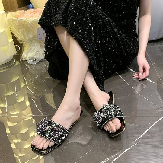 Damen elegante Riemchen-Sandalen mit glitzerndem Schmuckdetail EB