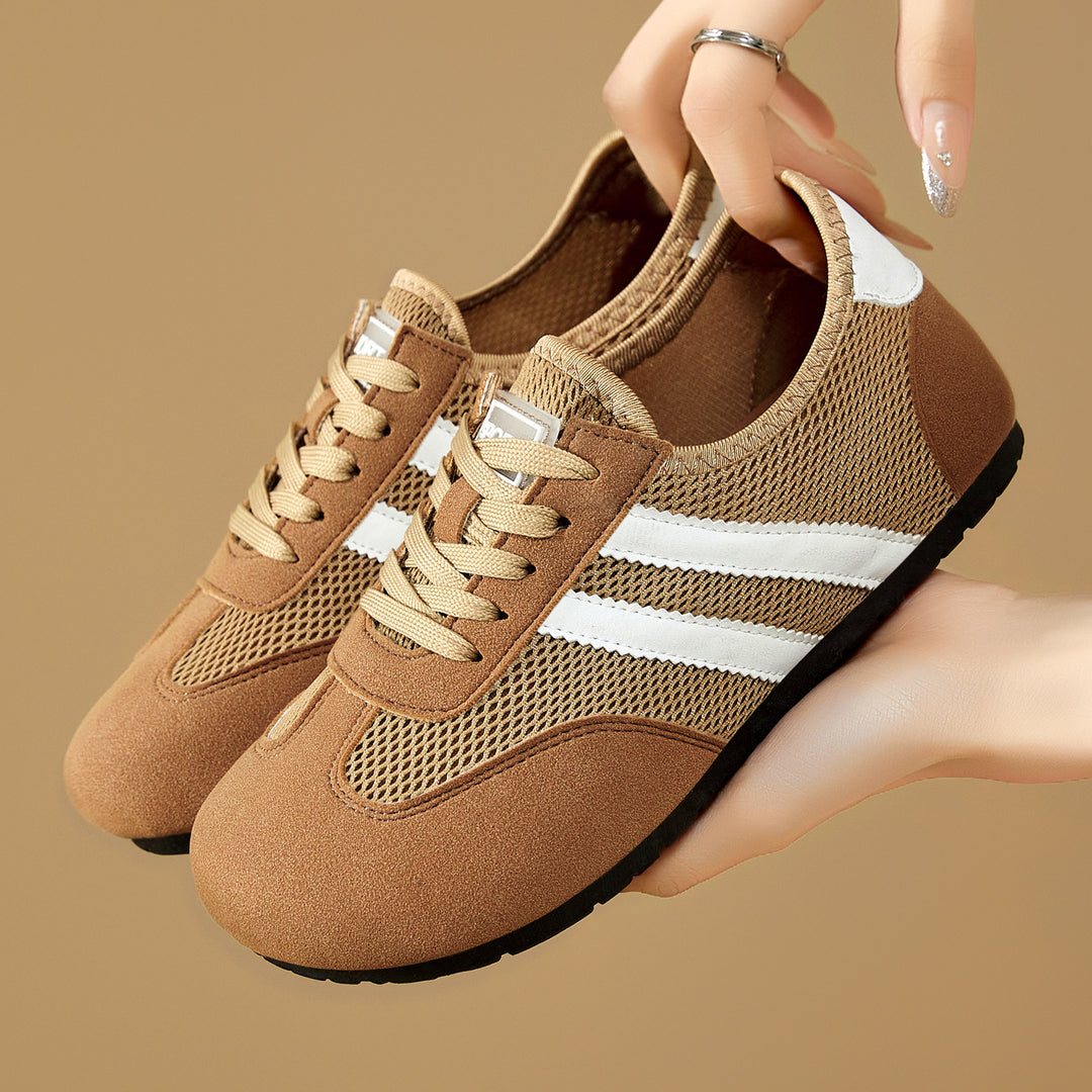Damen nan retro-sportlicher Low-Top Sneaker mit atmungsaktivem Mesh, Veloursüberzügen und rutschfester Gummilaufsohle EB