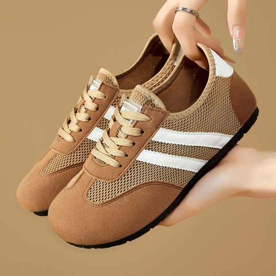 Damen nan retro-sportlicher Low-Top Sneaker mit atmungsaktivem Mesh, Veloursüberzügen und rutschfester Gummilaufsohle EB