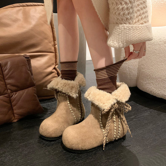 Damen Kuschelige Winterstiefel mit weichem Futter und dekorativem Schnürdesign EB