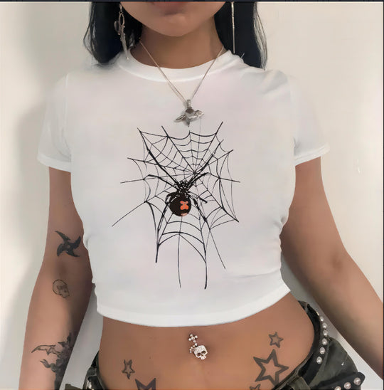 Damen Crop-Top mit innovativem Spinnen-Netz-Design EB