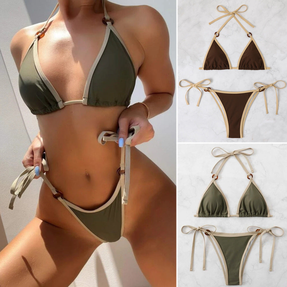 Damen Triangel-Bikini mit verstellbaren Trägern und Ringdetails EB