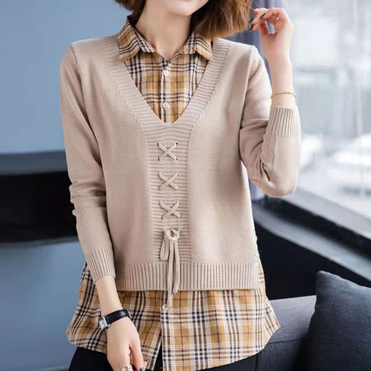 Damen Strickpullover mit raffiniertem Kordelzug und V-Ausschnitt EB