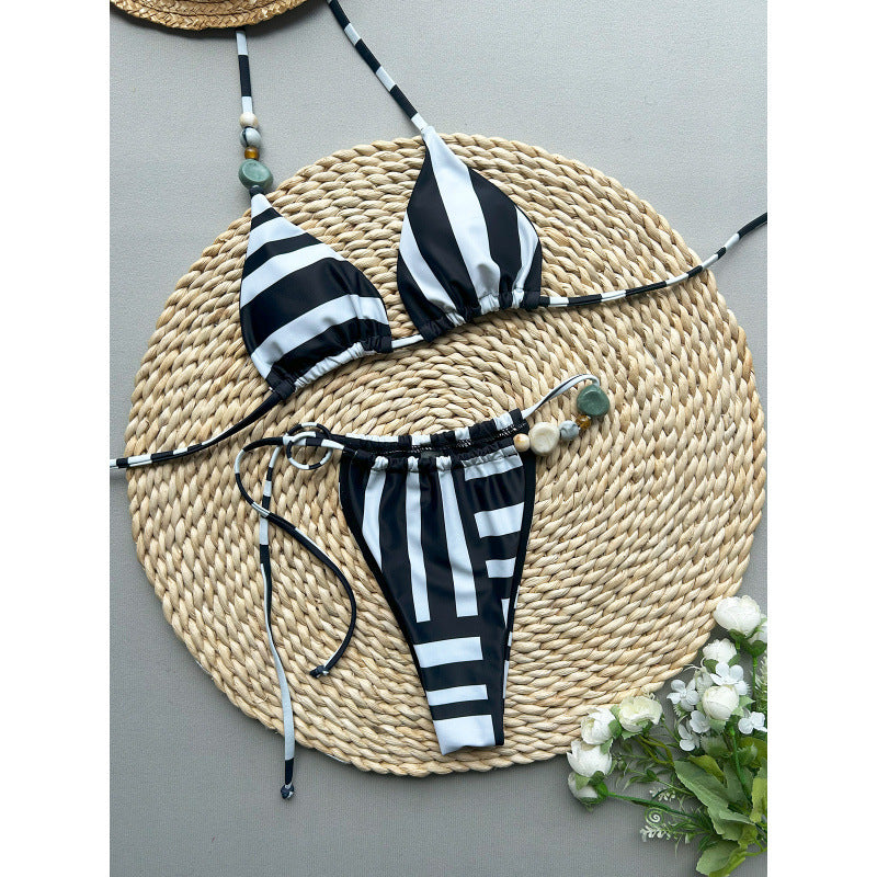 Damen Triangel-Bikini mit raffinierter Schnürung und Kontraststreifen EB