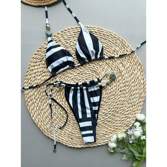 Damen Triangel-Bikini mit raffinierter Schnürung und Kontraststreifen EB