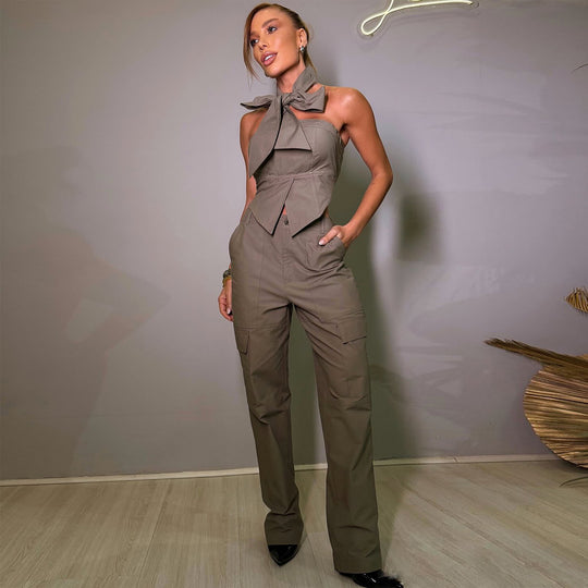 Damen Overall mit elegantem Halsband und praktischen Taschen EB