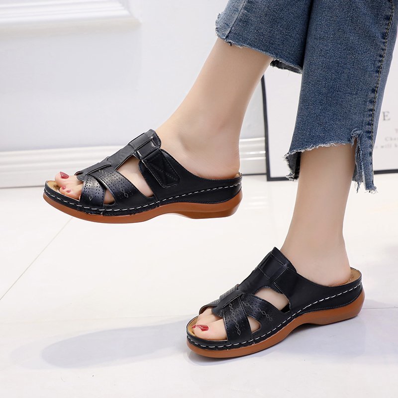 Damen bequeme Klettsandalen mit anatomischem Fußbettdesign EB