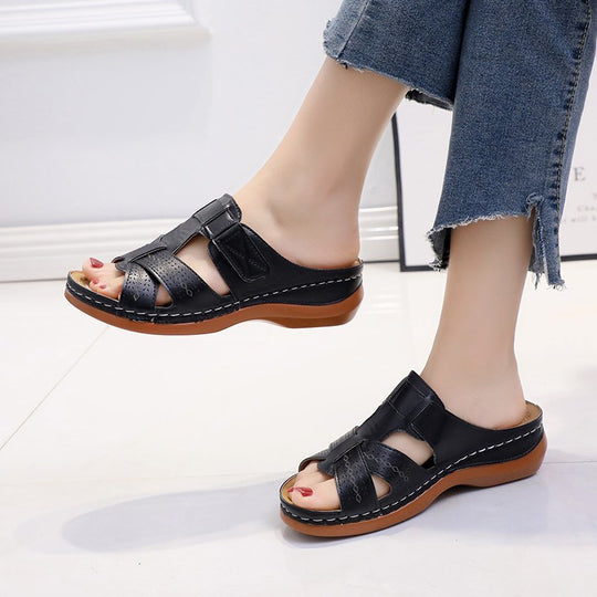 Damen bequeme Klettsandalen mit anatomischem Fußbettdesign EB