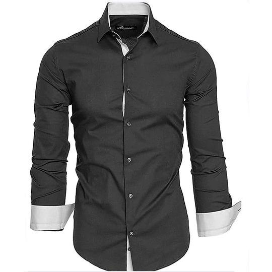 Herren elegantes Langarmhemd mit kontrastierenden Manschetten EB