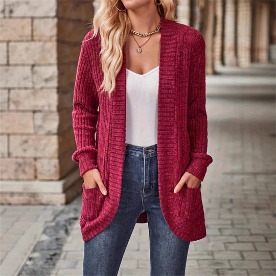 Damen Strickjacke mit offenen Front und praktischen Taschen EB