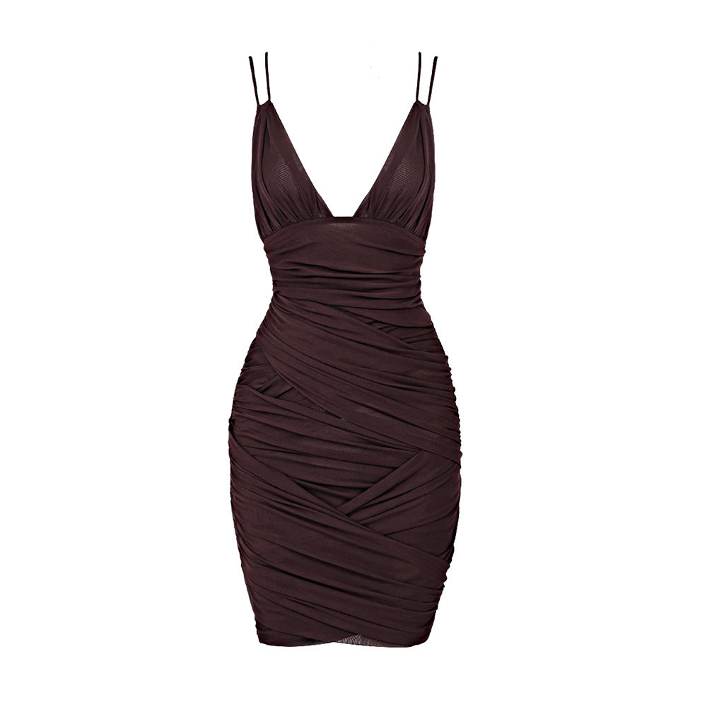 Damen figurbetontes Wickelkleid mit tiefem V-Ausschnitt EB