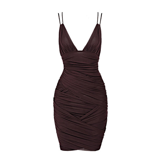 Damen figurbetontes Wickelkleid mit tiefem V-Ausschnitt EB