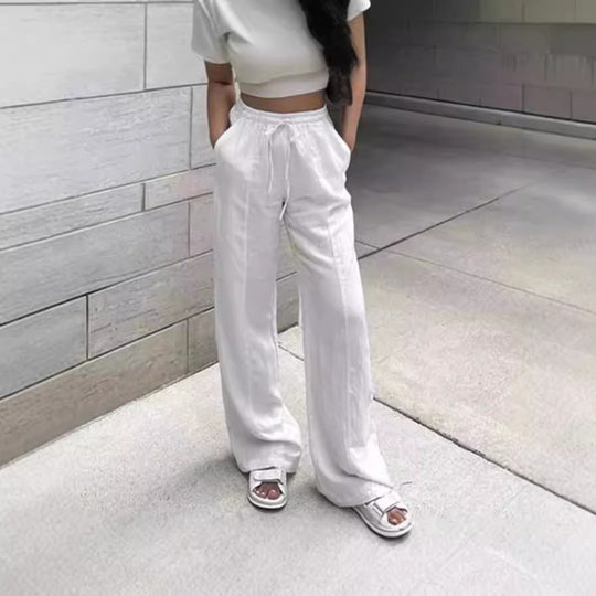 Damen Elegante und luftige Lounge-Hose mit elastischem Bund und seitlichen Taschen EB