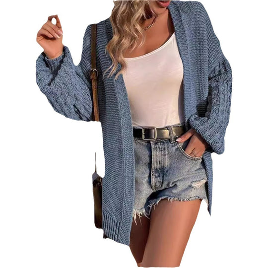 Damen modischer Strickcardigan mit voluminösen Ärmeln und offenem Schnitt EB