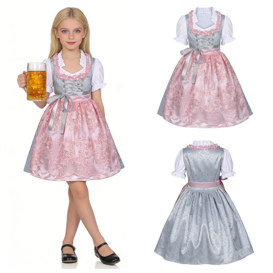Damen nan traditionelles Kinderdirndl mit bestickter Schürze und Rüschenbluse EB