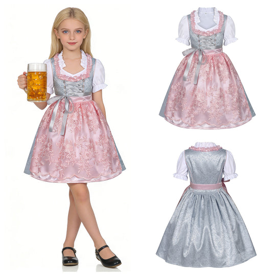 Damen nan traditionelles Kinderdirndl mit bestickter Schürze und Rüschenbluse EB