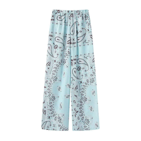 Damen nan weit geschnittene Palazzo-Hose mit Paisley-Print und elastischem Bund EB