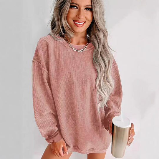 Damen lässiger Sweatshirt mit feiner Rippstruktur und komfortablem Schnitt EB