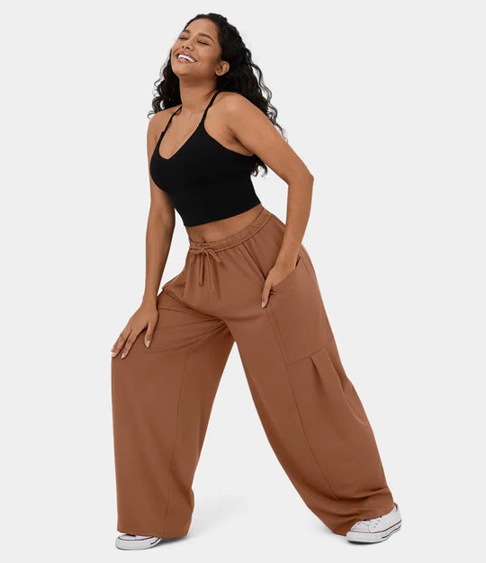 Damen Weite Freizeit-Hose mit elastischem Bund und praktischen Taschen EB
