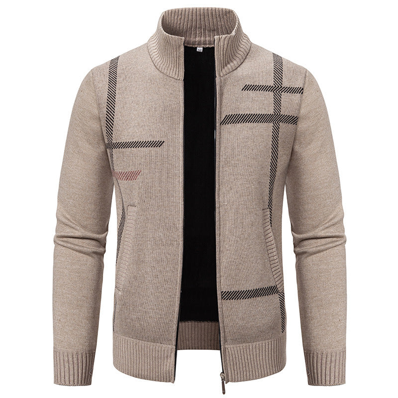 Herren Strickjacke mit modernem Zipper und hohem Kragen EB
